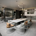 Modern Living And Dining Room Interior With Sofa Fireplace And Floor To Ceiling Windows