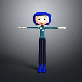Game Film Character With Blue Hair Green Star Top Dark Pants Blue Shoes Arms Outstretched
