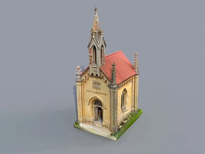 European Architecture Model With Gothic Spire Red Roof Yellow Walls And Decorative Details 3d model