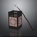 Traditional Chinese Decorative Furniture Lantern With Black Carved Frame Pink Diamond Pattern And Wooden Handle