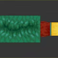 Pixelated Animal Character With Green Top Red Body And Yellow Head In Cartoon Style