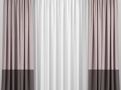Two Tone Brown And White Curtains With Sheer Panel For Window Decoration 3d model