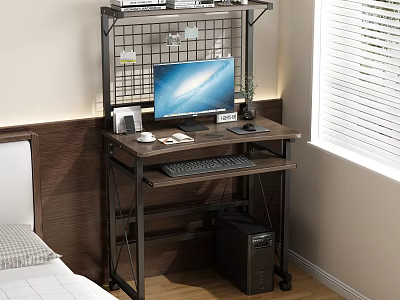 Practical Office Desk With Computer Monitor Keyboard Mouse Potted Plant File Rack And Window Blinds 3d model
