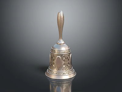 Elegant Silver Furniture Bell With Intricate Carvings And Decorative Handle Design 3d model