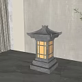 Japanese Pagoda Style Gray Stone Floor Lamp With Square Glass Panels In Minimalist Interior