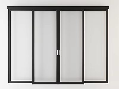 Modern Interior Sliding Door With Black Frame And Glass Panel 3d model