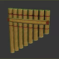 Traditional Bamboo Pan Flute With Yellow Pipes Red Straps And Decorative Band