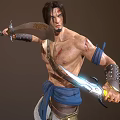 Two Male Warrior Characters With Daggers Swords Blue Cloth Brown Armor White Pants