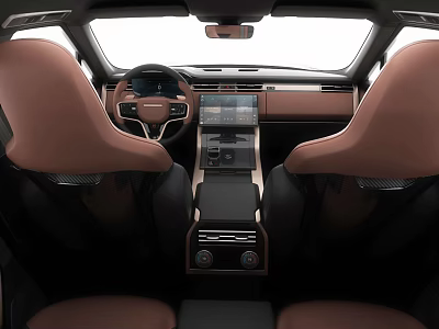Luxury Car Interior Design With Brown Seats Dashboard And Center Console 3d model
