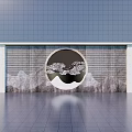 Modern Feature Wall With Circular Mountain Cloud Design And Stone Finish 3d model
