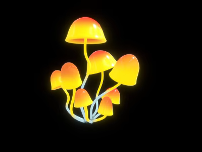 Mushroom Shaped Yellow Orange Decorative Lights With Multiple Mushrooms Against Black Background 3d model