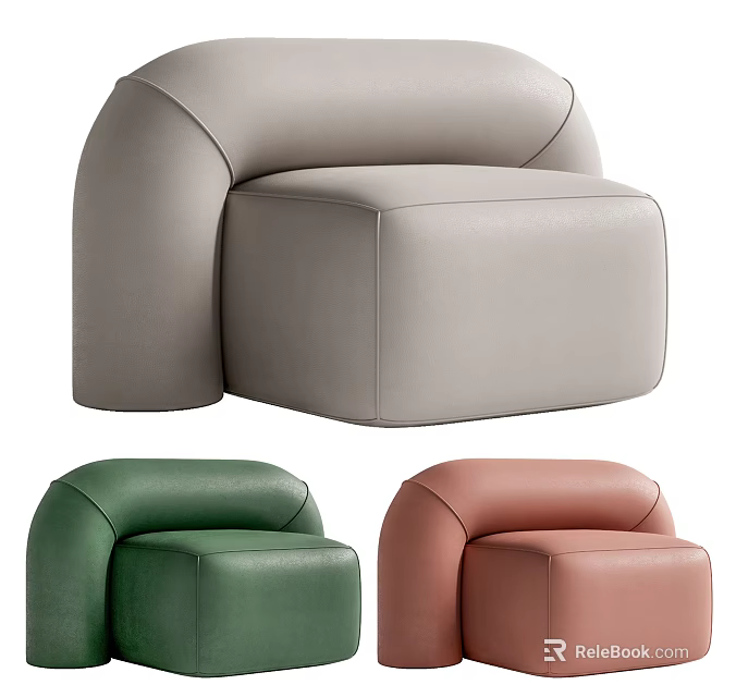 Modern Single Sofa with Rounded Design in Gray Green and Pink Colors for Living Room 3d model 
