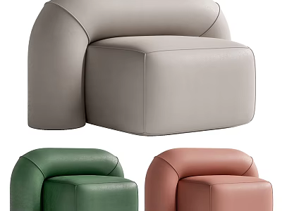 Modern Single Sofa with Rounded Design in Gray Green and Pink Colors for Living Room 3d model