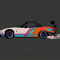 Pink Sports Car with Colorful Stripes Black Rear Spoiler and Sporty Design