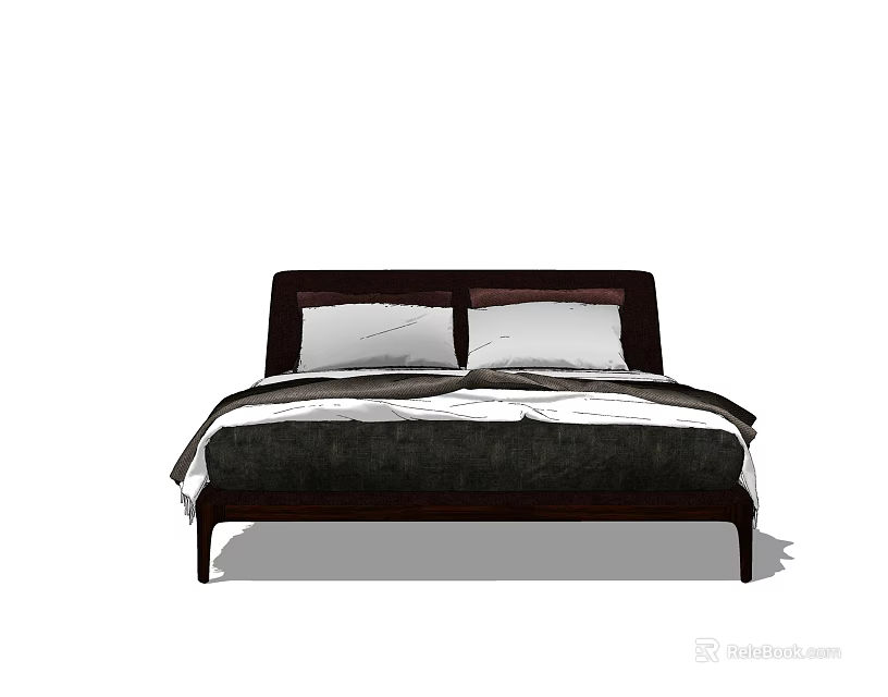 Elegant Modern Double Bed With Dark Headboard White Bedding And Pillows 3d model