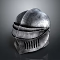 Medieval Metal Weapon Helmet With Smooth Surface And Grill Design