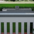 Modern Industrial Factory Building With Green And White Walls Trees Front Parking And Entrance Steps