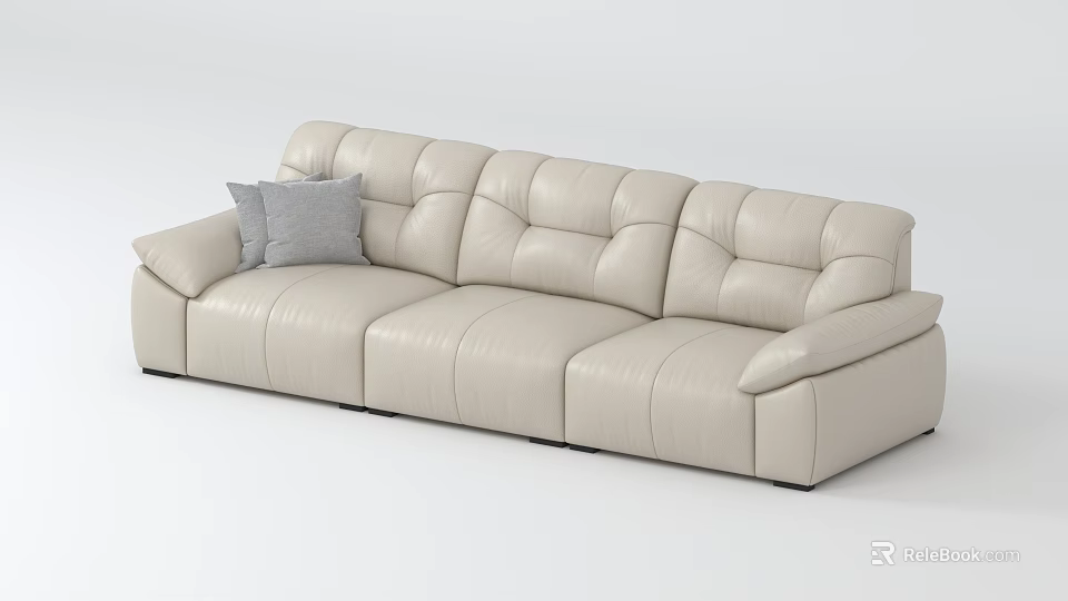 Beige Leather Leisure Sofa Set With Modular Design And Comfortable Grey Cushion 3d model
