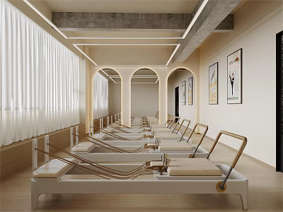 Modern Pilates Studio With Equipment In Bright Space 3d model