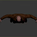 3D Character Model With Bald Head Brown Long Coat Red Belt And Black Boots