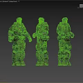 Detailed Game Movie Character Design of Warrior in Heavy Armored Suit Front Side Back View