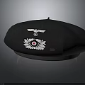 Black Beret Featuring Eagle Emblem And Circular Badge With Red Center