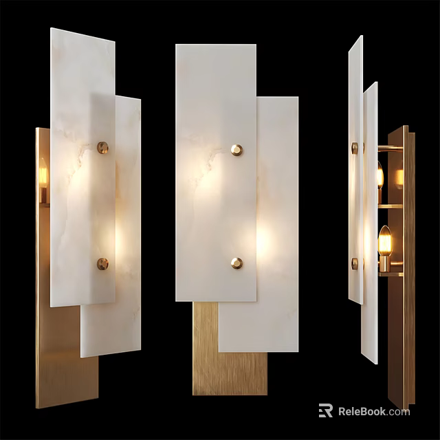 Modern Wall Sconces with White Panel and Brass Frame Warm Lighting Design 3d model