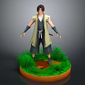 3D Fantasy Character In Traditional Outfit Standing On Green Grass With Orange Base