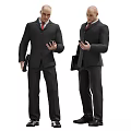 Two Men in Black Suits with Red Ties Checking Smartphones and Holding Black Folders