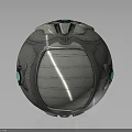 Futuristic Spherical Weapon with Metallic Surface Grid Structure and Green Glowing Mechanical Components 3d model