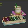 Chocolate Sandwich Cookies Served With Hot Chocolate In White Cup On Tray With Napkin