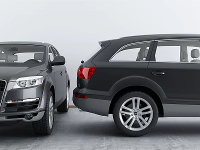 Two Gray And Black SUVs Parked Side By Side With Modern Exterior And Alloy Wheels 3d model