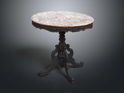 Vintage Marble Round Top Table With Dark Intricate Carved Legs And Classic Design 3d model