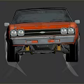 Red Classic Muscle Car With Black Roof And Smoke From Rear Wheels