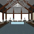Luxurious Indoor Swimming Pool With Chandeliers Loungers And Seahorse Sculptures