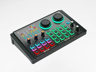 Professional Headphone Audio Mixer With Colorful Lighted Buttons And Control Knobs 3d model