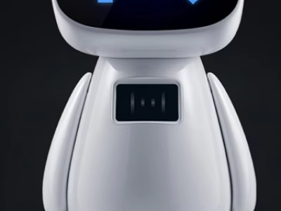 White Smart Robot With Round Head Blue Display And Modern Body Design 3d model
