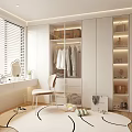 Modern Walk-in Closet Design With White Cabinets Hanging Clothes Mirror Chair Round Rug And Decor