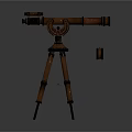 Antique Telescope Mounted On Wooden Tripod Stand For Home Decor