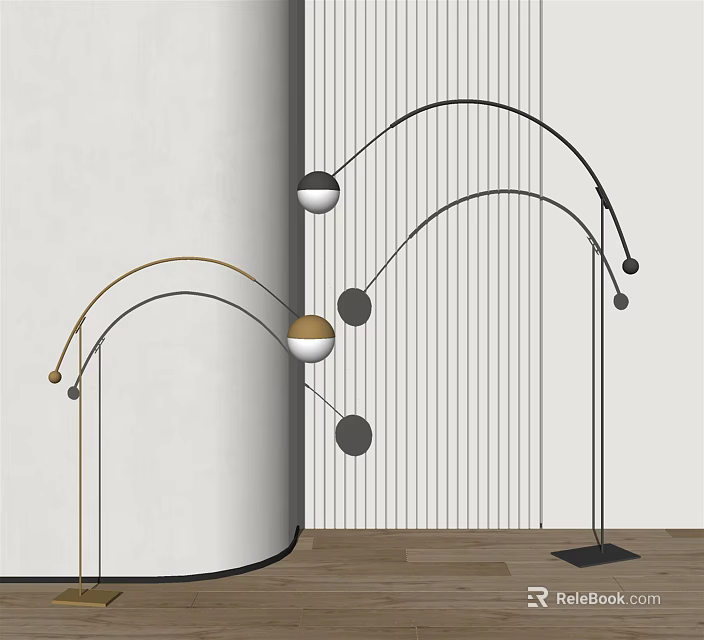 Modern Arched Floor Lamp with Spherical Shade and Metallic Design for Living Room 3d model 