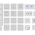 White Modern Switch Panels Featuring Various Types Switches Sockets Display And Control Knobs 3d model