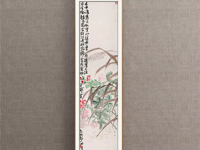 Chinese Traditional Botanical Painting With Lotus Leaves And Reed For Wall Decor 3d model