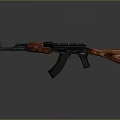 Assault Rifle With Wooden Stock And Black Metal Tactical Design Isolated On Gray Background