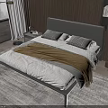 Modern Double Bed With Wooden Headboard White Sheets Brown Blanket Two Pillows And Nightstand