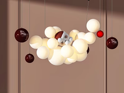 Modern Spherical Pendant Lights With White And Dark Red Balls For Interior Design 3d model