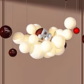 Modern Spherical Pendant Lights With White And Dark Red Balls For Interior Design