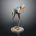 Intricate Bird Sculpture With Metallic Wings Long Legs And Base Stand