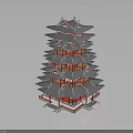 Traditional Chinese Pagoda Architecture With Multi story Structure And Red Gray Overhanging Eaves