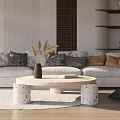 Modern three-seat sofa multi-person sofa coffee table side table chandelier floor lamp combination 3d model