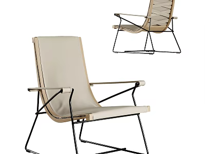 Modern Leisure Chair With Beige Fabric Seat And Black Metal Frame Design 3d model